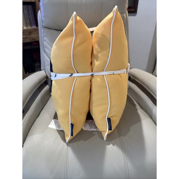 Set of 2 NAUTICA 20” Outdoor Pillows Sunshine Yellow Nautical Water Resistant - Picture 3 of 5